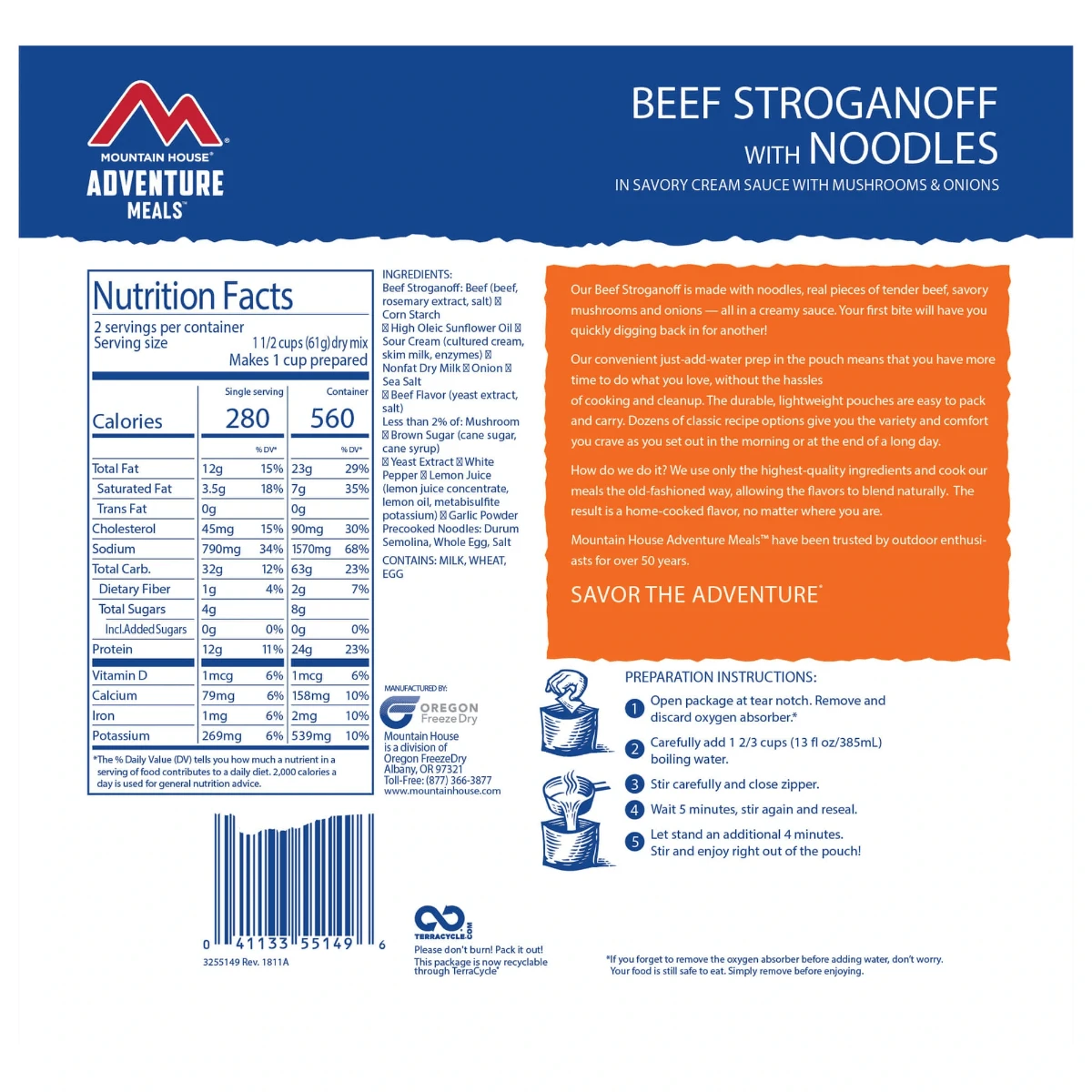 Mountain House Beef Stroganoff Noodles Freeze Dried Meal 4 Mountain House Beef Stroganoff Noodles Freeze Dried Meal - Image 2