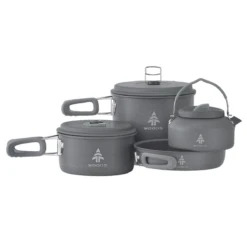 Woods Selkirk Anodized 4-Piece Cook Set -Outdoor Adventure Shop NWEB WOODS SELKIRK POT SET Gray 4 Piece
